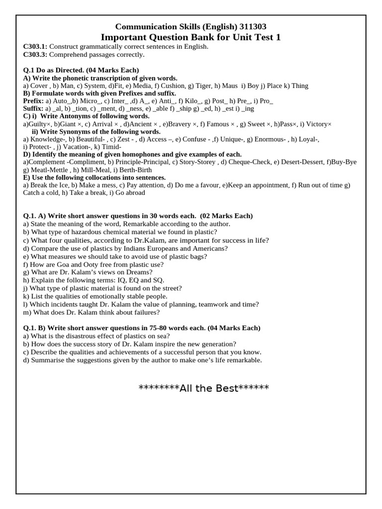 English Communication Skills Test Guide | PDF | Human Communication ...