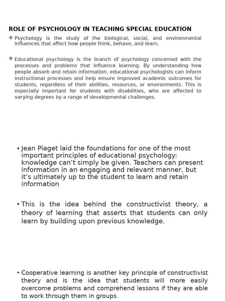 Psychology's Role in Special Education | PDF | Educational Psychology ...