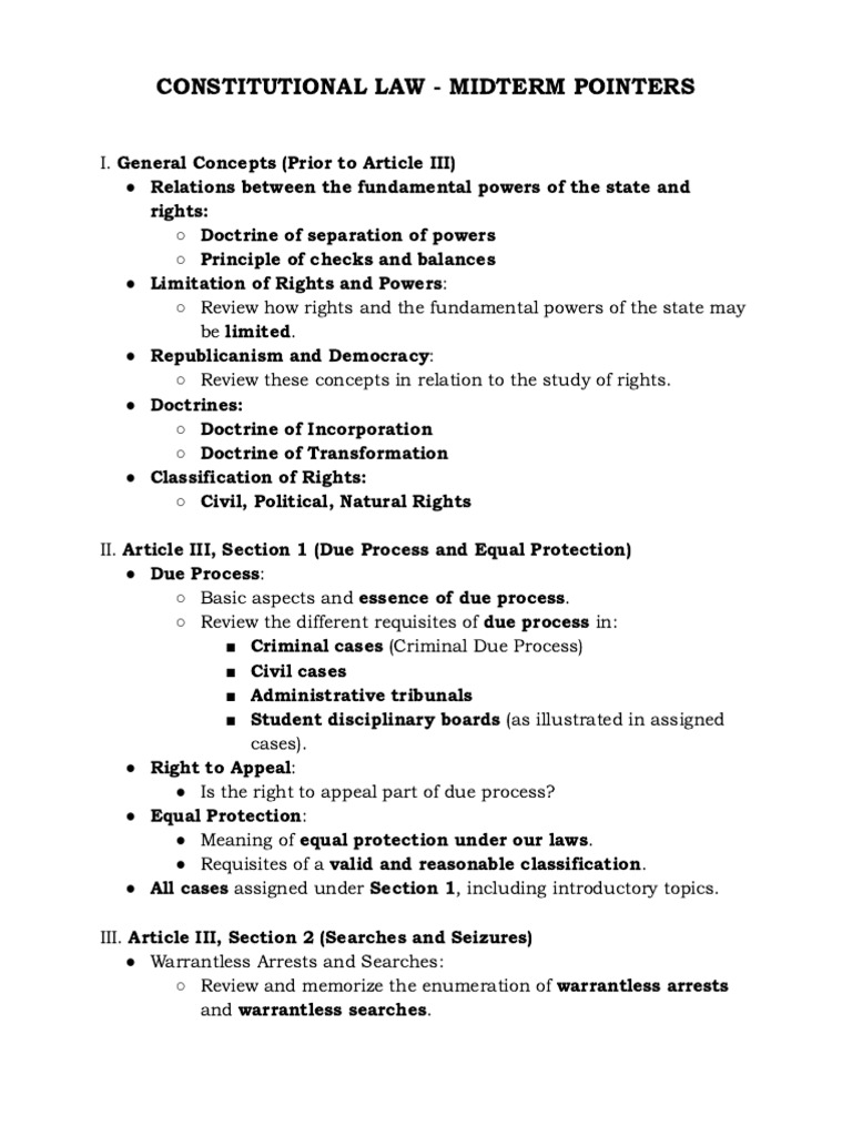 Constitutional Law Midterm Study Guide | PDF | Constitution | Search ...