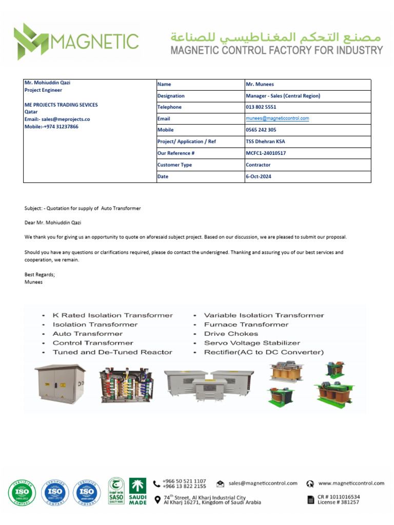 Auto Transformer Supply Quotation | PDF | Transport