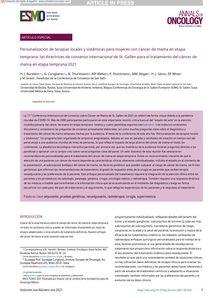ST - Gallen 2021 Consensus Guidelines - En.es | PDF | Cáncer de mama ...