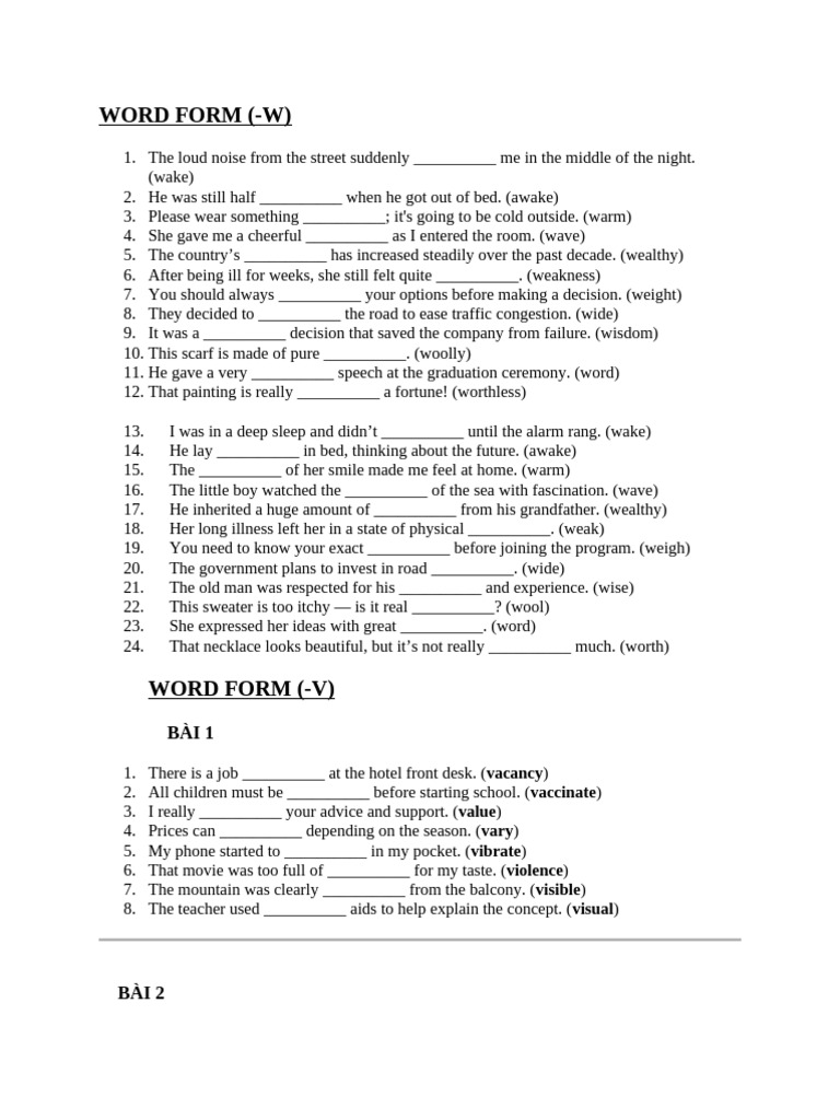 Word Form Exercises and Answers | PDF