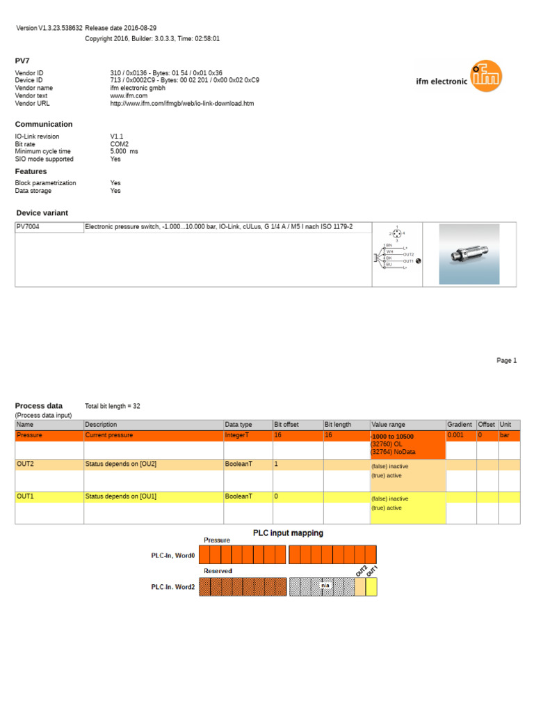 IO-Link Electronic Pressure Switch PV7004 | PDF | Bit | String ...