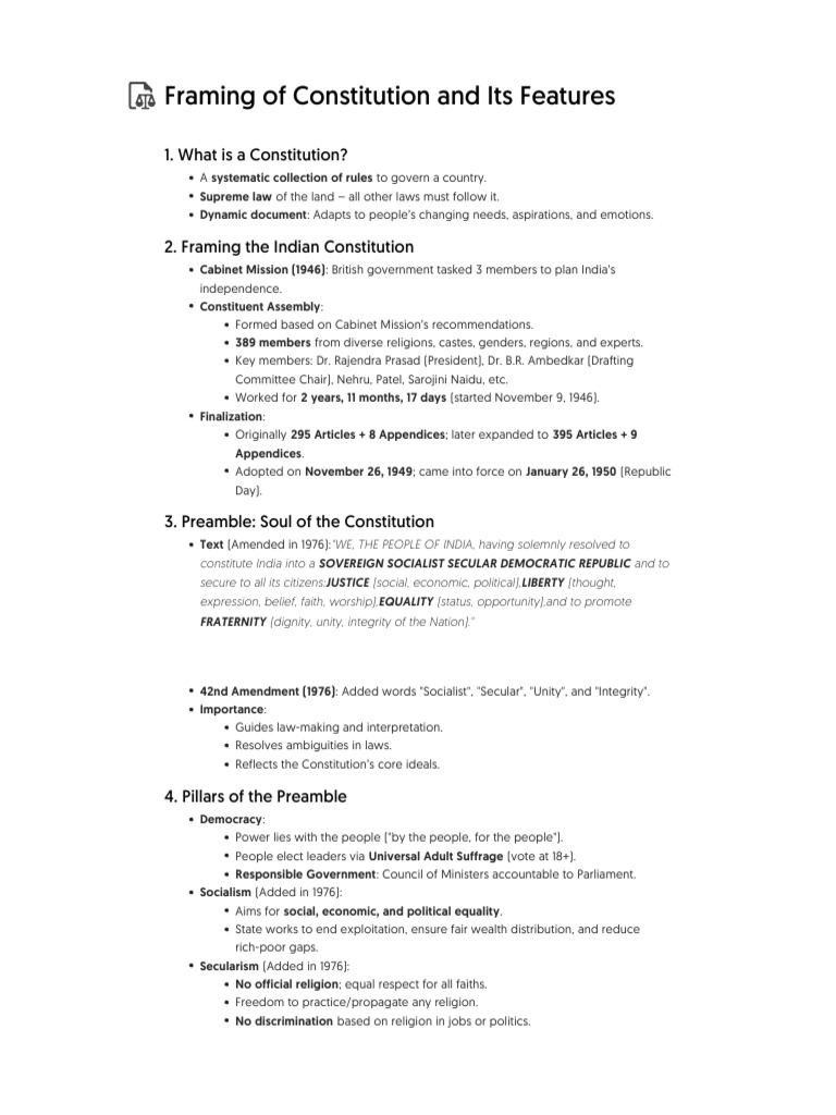 Framing of Constitution and Its Features | PDF | Governance | Government