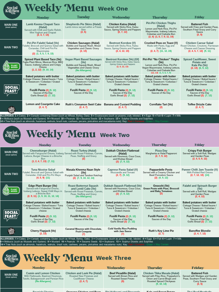 Weekly Halal and Vegan Menu Options | PDF | Salad | Coleslaw