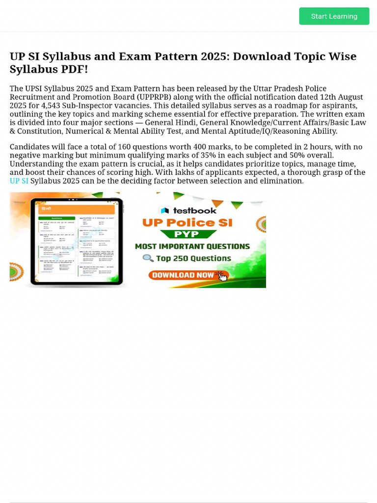 UP SI Syllabus and Exam Pattern 2025 - Download Topic Wise Syllabus PDF ...