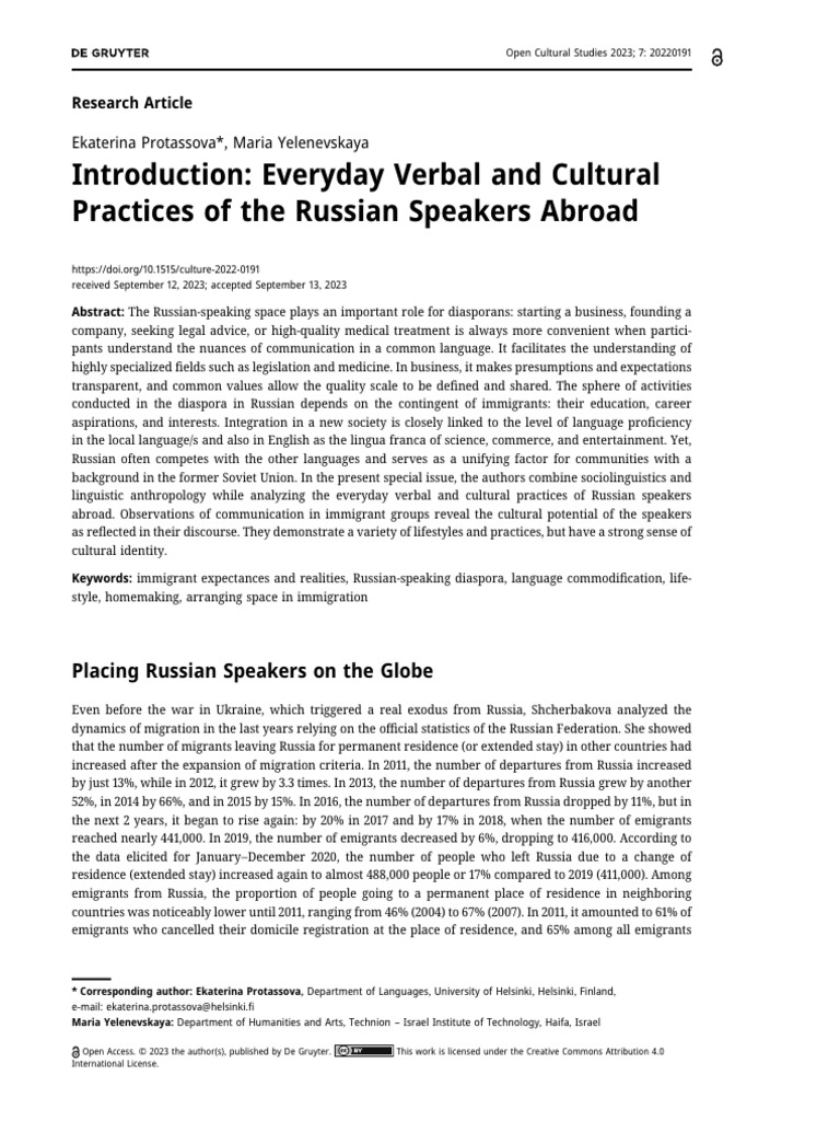 Everyday Verbal and Cultural Practices of The Russian Speakers Abroad ...