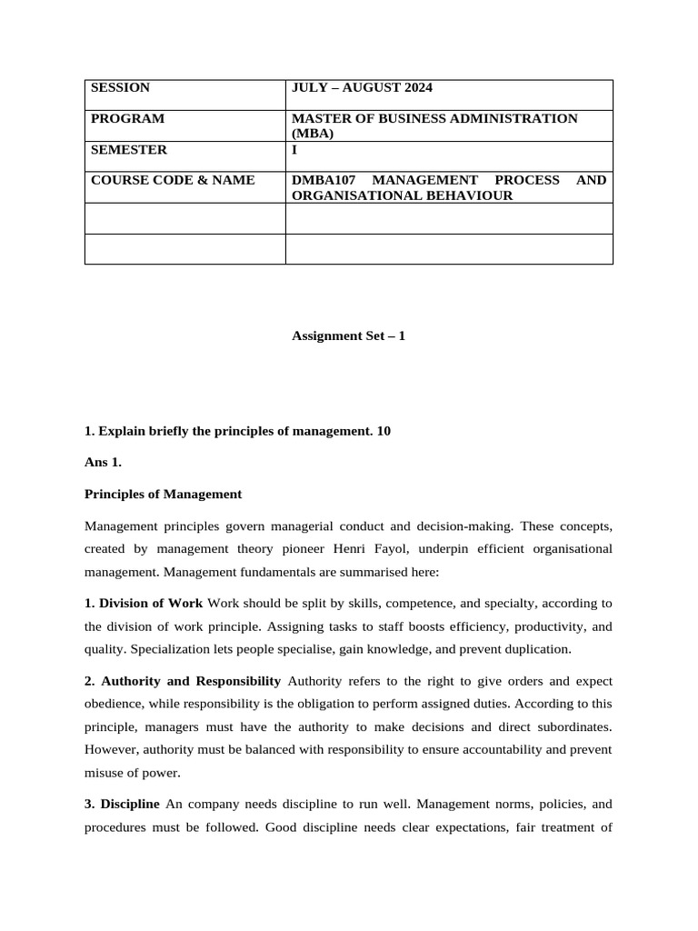 MBA Management Principles Overview | PDF | Leadership | Motivational