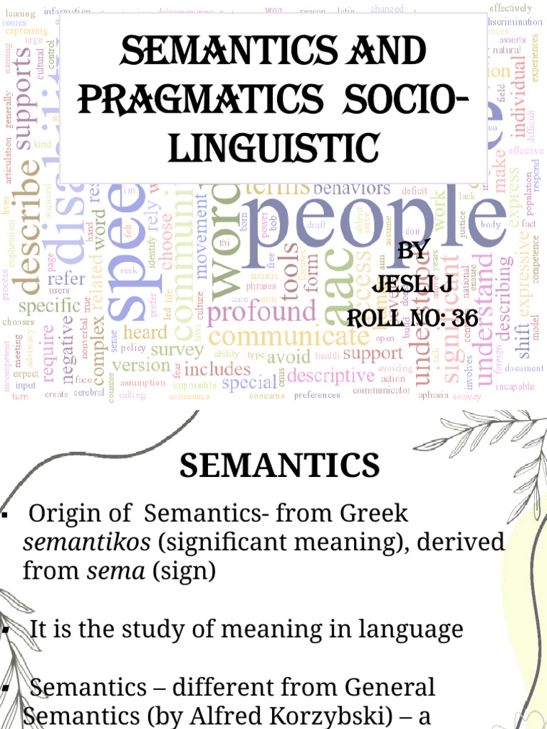 Semantics and Pragmatics Socio - Linguistic | PDF | Semantics | Word
