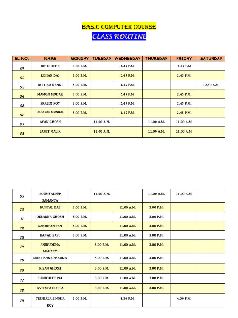 Basic Coomputer Class Class Routine | PDF