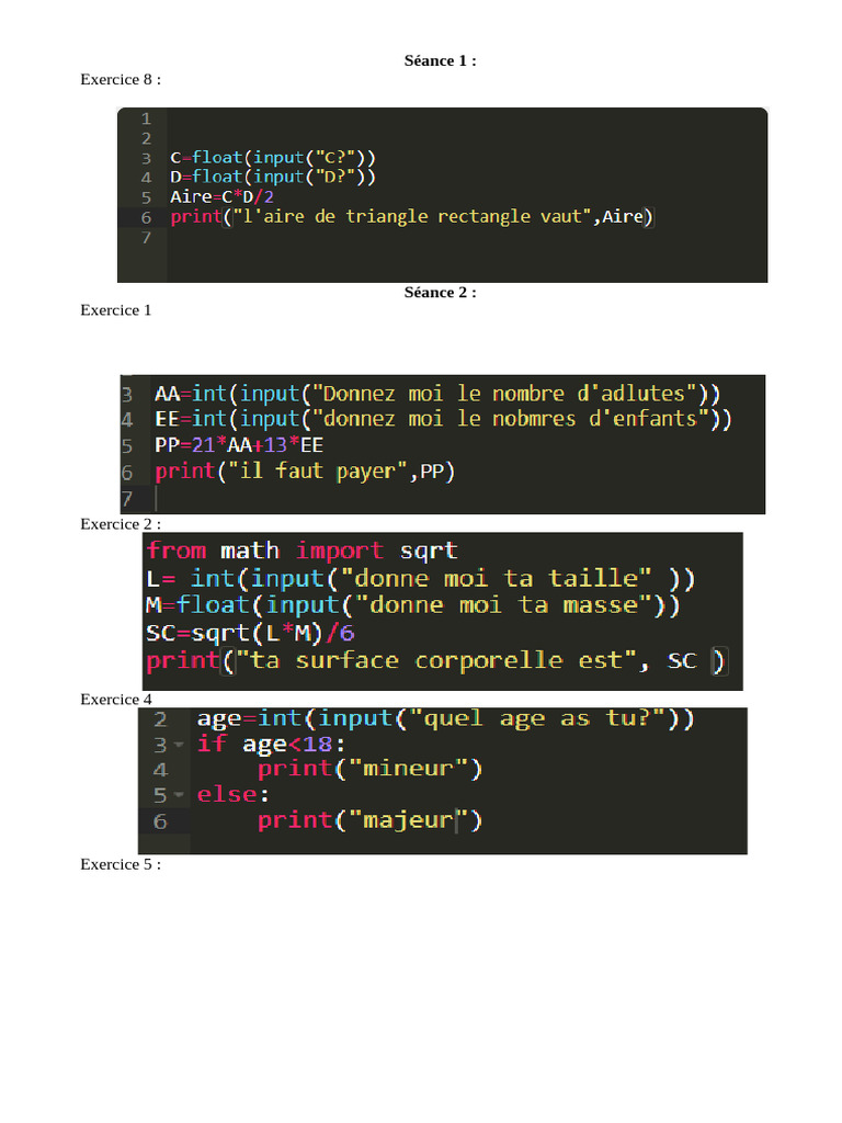 Exercices Python : Conditions et Fonctions | PDF