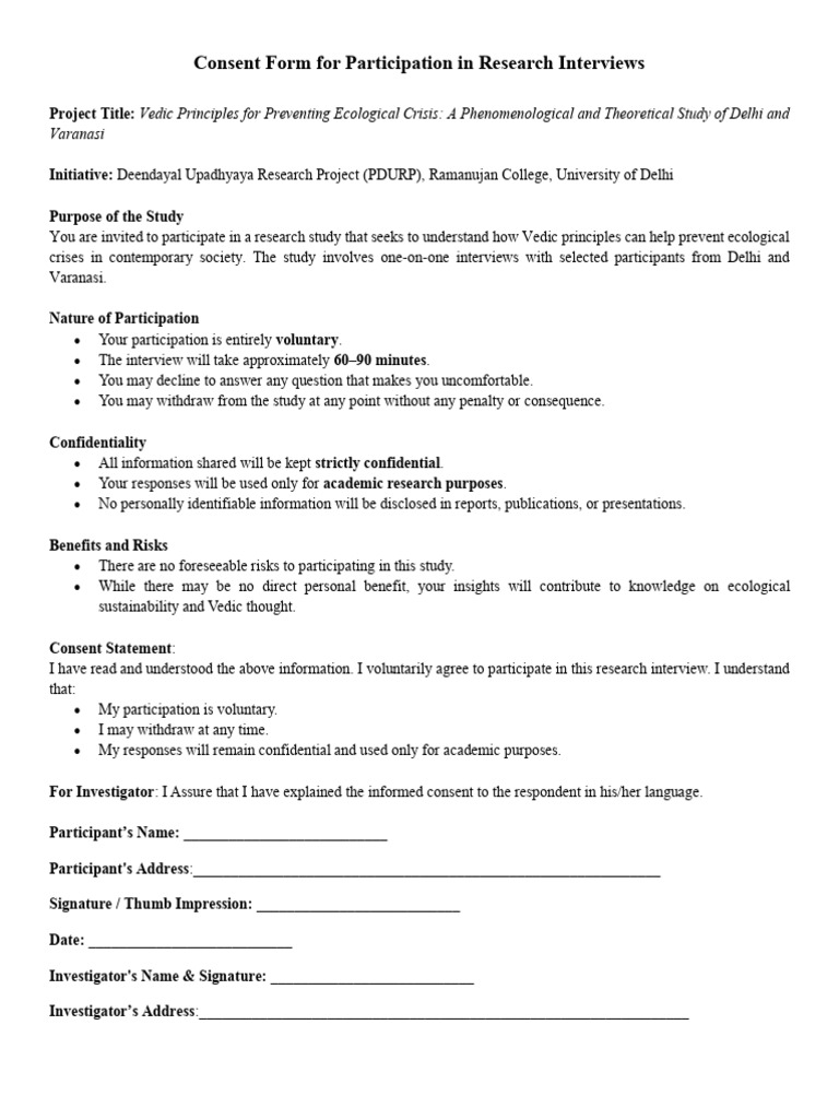 Research Consent Form Template | PDF
