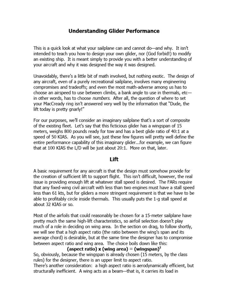 Glider Performance Insights Explained | PDF | Glider (Sailplane) | Gliding