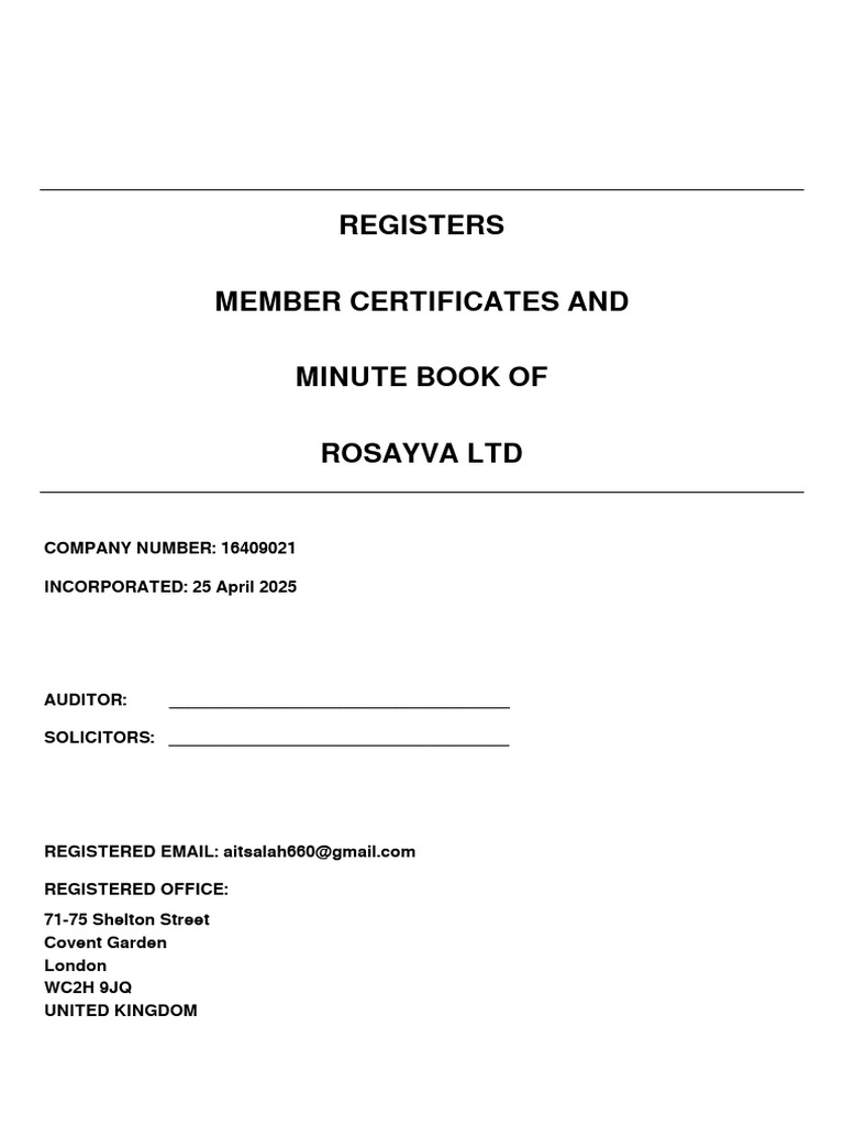 Registers and Certificates of ROSAYVA LTD | PDF | Business Law ...