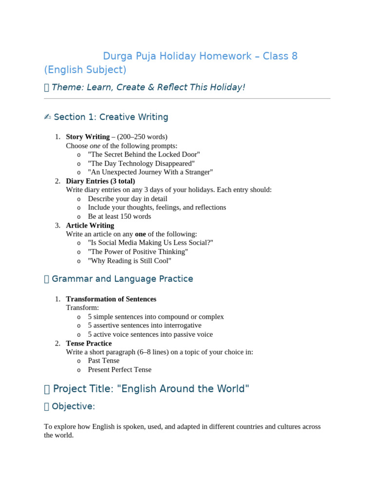 DP Holiday Homework English 8 C | PDF | English Language | Grammatical ...
