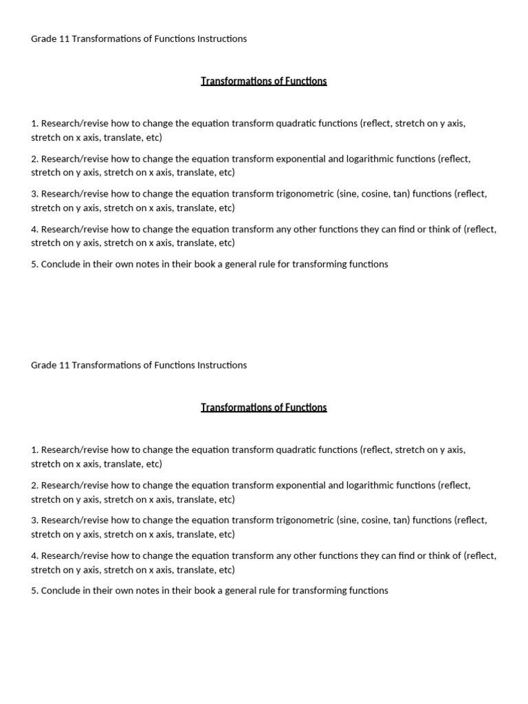 Grade 11 Function Transformations Guide | PDF