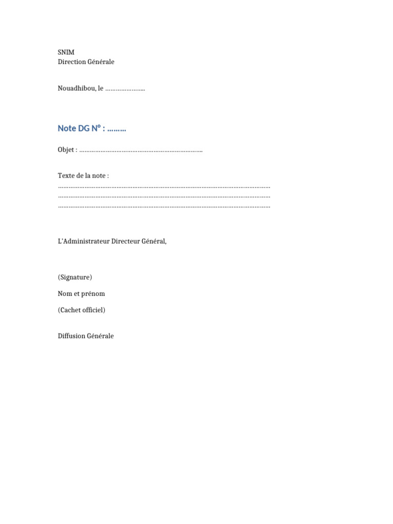 Note de Service de la DG SNIM | PDF