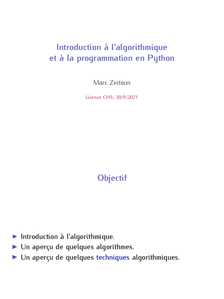 Introduction à l'algorithmique en Python | PDF | Variable (informatique ...