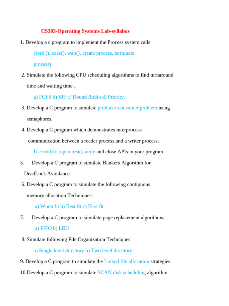 Operating Systems Lab Syllabus | PDF | Software Engineering | Operating ...