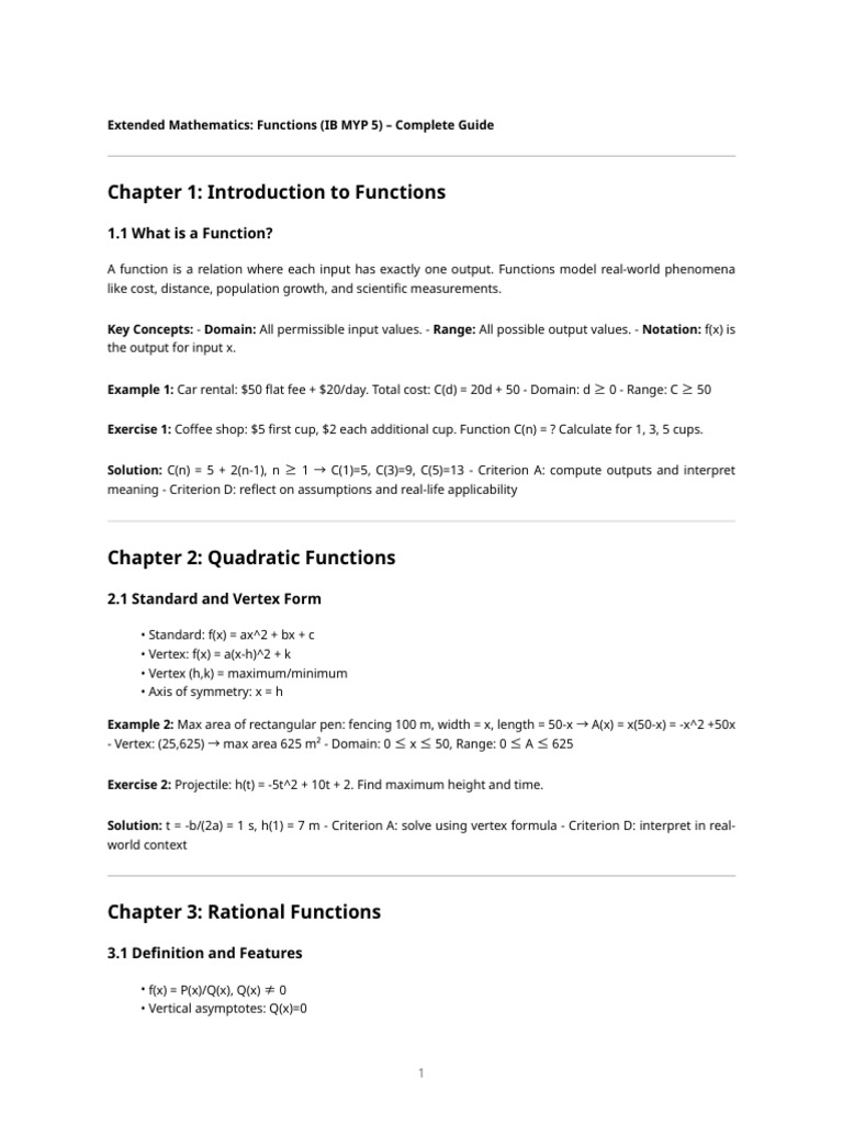 Functions Guide for IB MYP 5 Students | PDF | Function (Mathematics ...