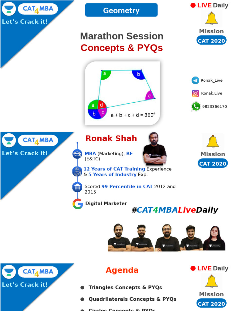 CAT 2020 Geometry Concepts & PYQs | PDF | Circle | Perpendicular