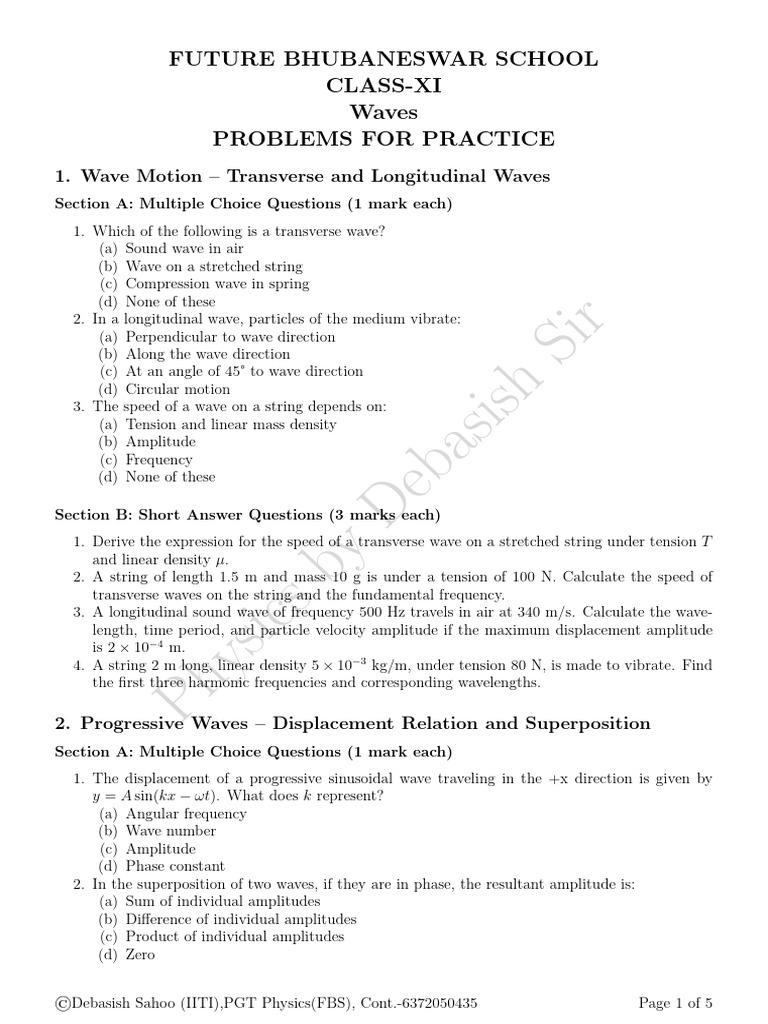 Class XI Physics: Waves Practice Problems | PDF | Waves | Sound