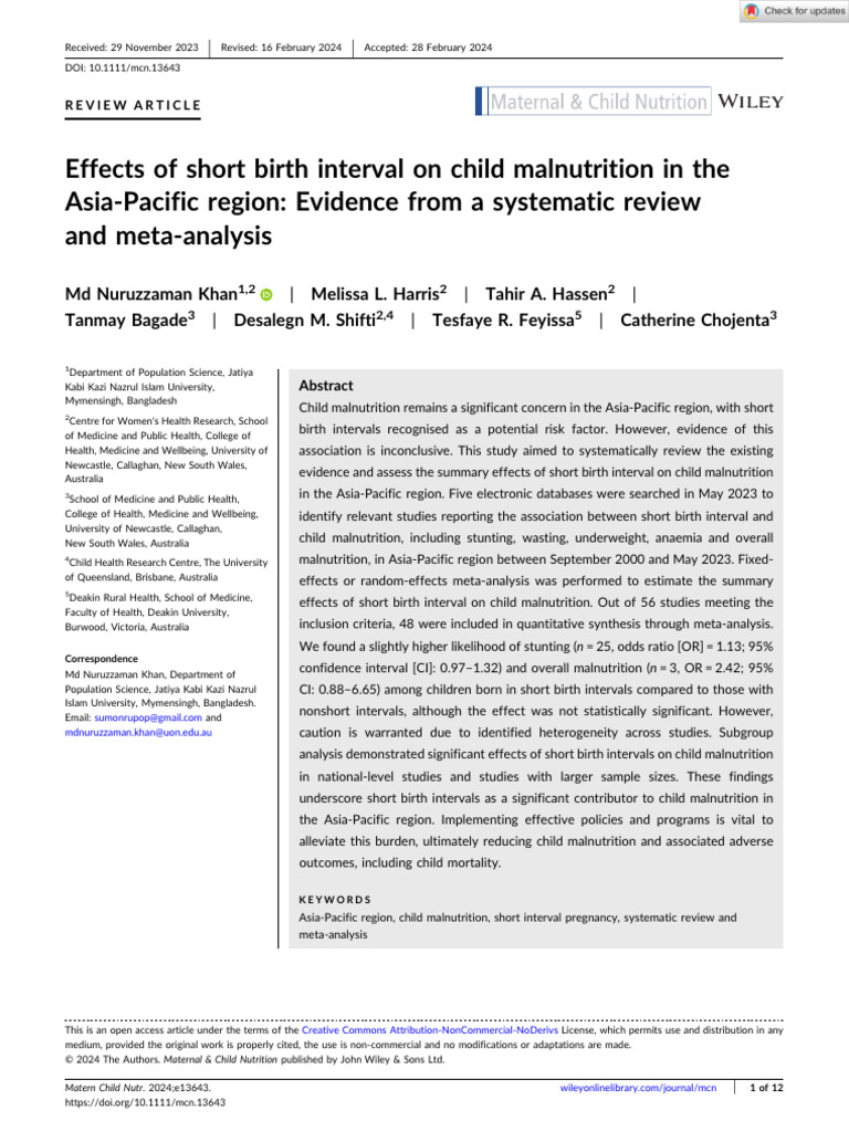 Effects of Short Birth Interval On Child Malnutrition in The | PDF ...