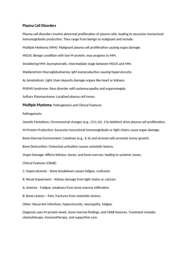 Overview of Plasma Cell Disorders | PDF
