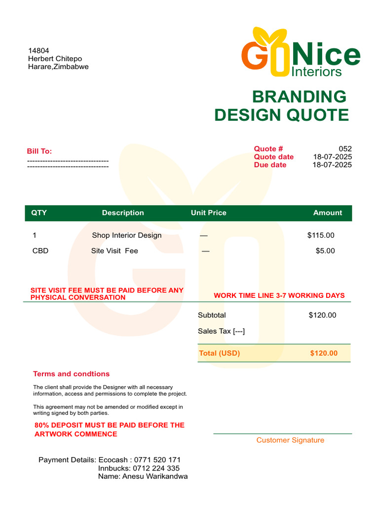 Branding Design Quote for Shop Interior | PDF