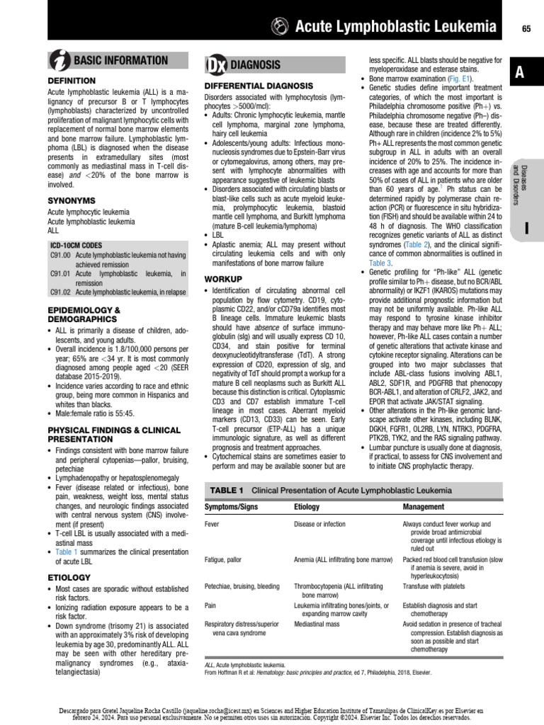 Acute Lymphoblastic Leukemia | PDF | Leukemia | Lymphocyte