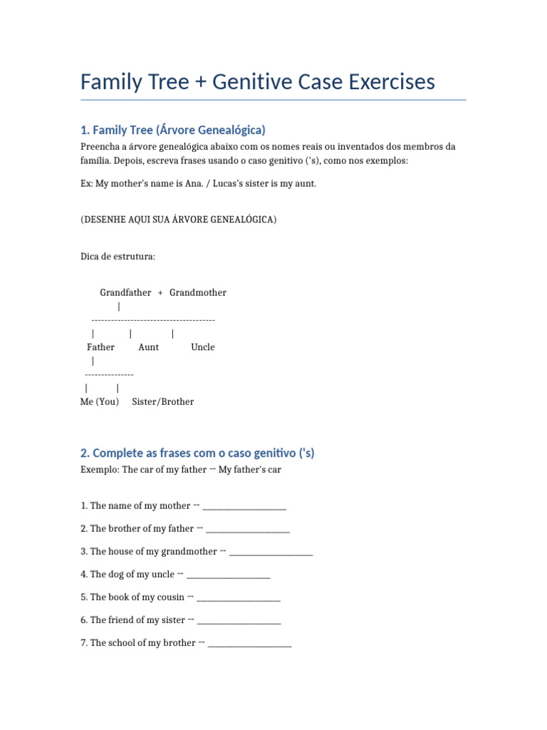 Family Tree and Genitive Case Exercises | PDF