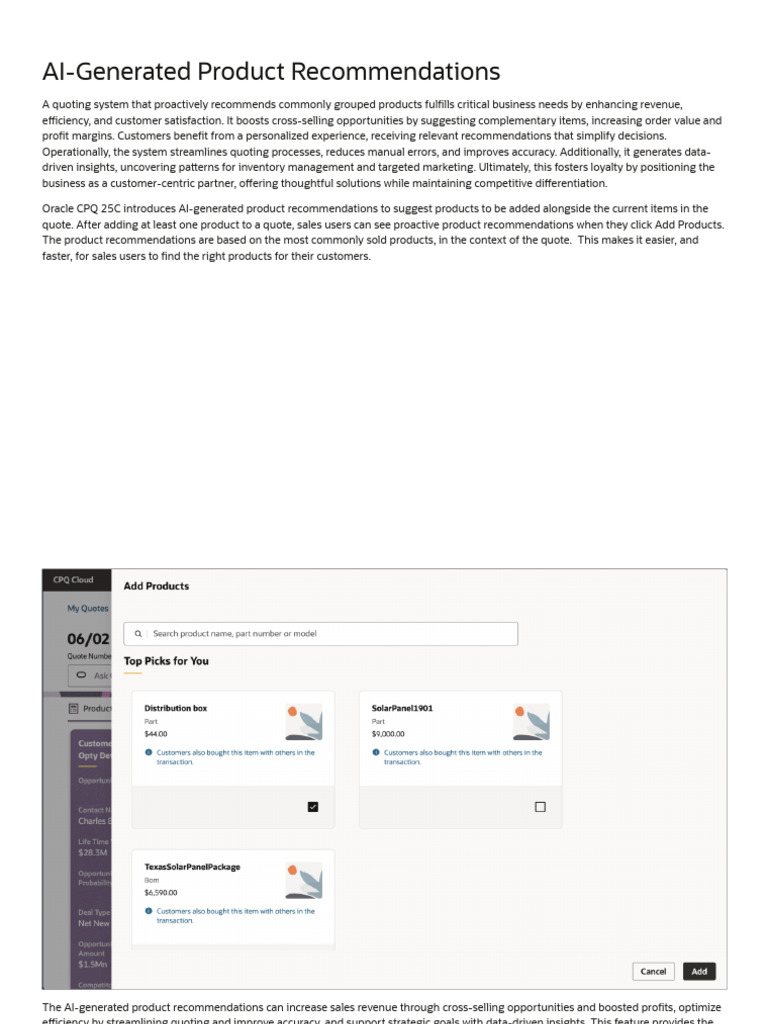 AI Product Recommendations in Oracle CPQ | PDF