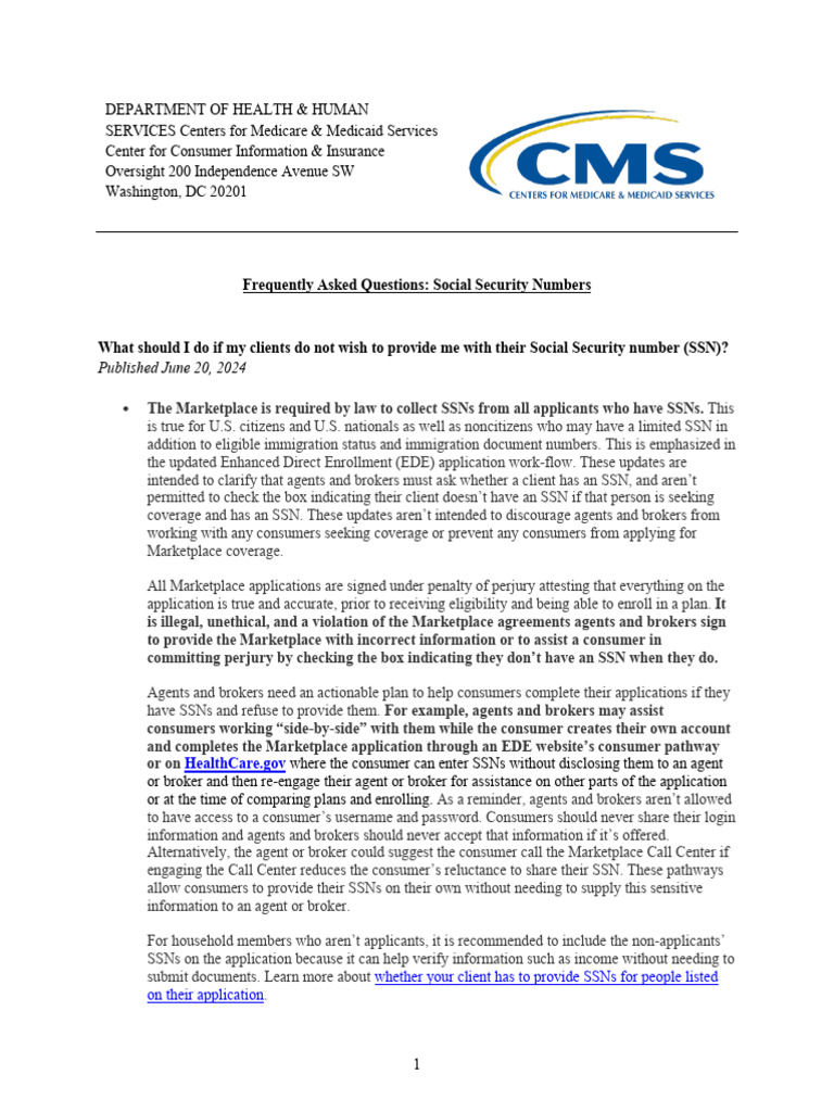 SSN Requirements for Marketplace Applications | PDF | Social Security ...