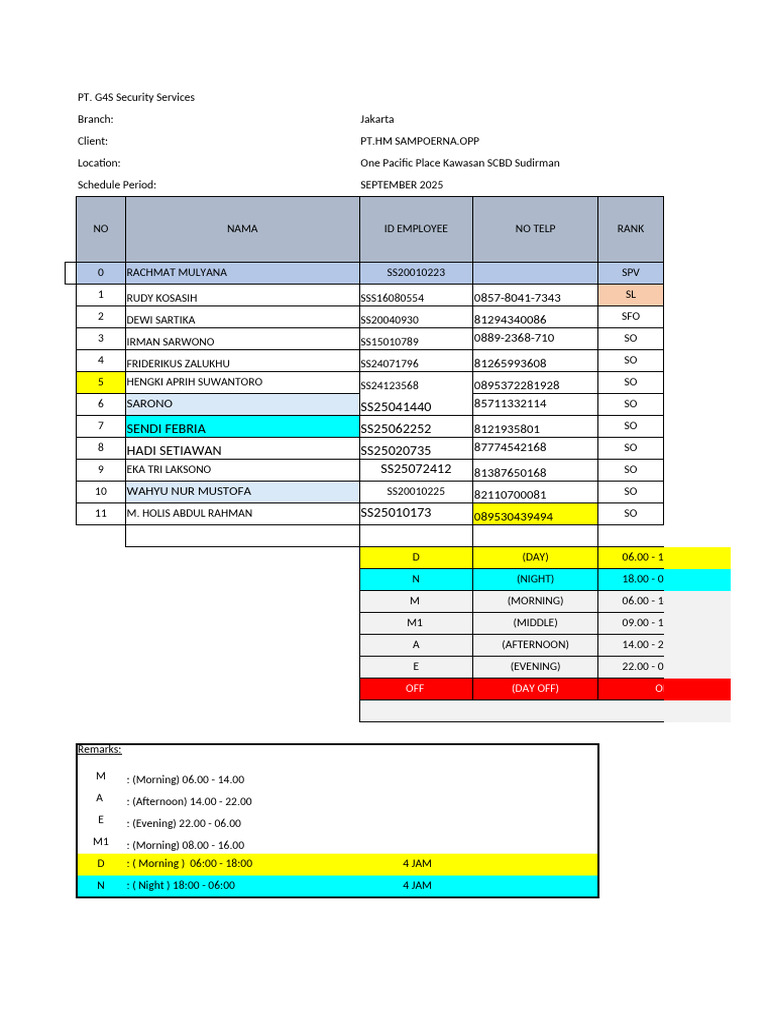 G4S Security Services September 2025 Schedule | PDF