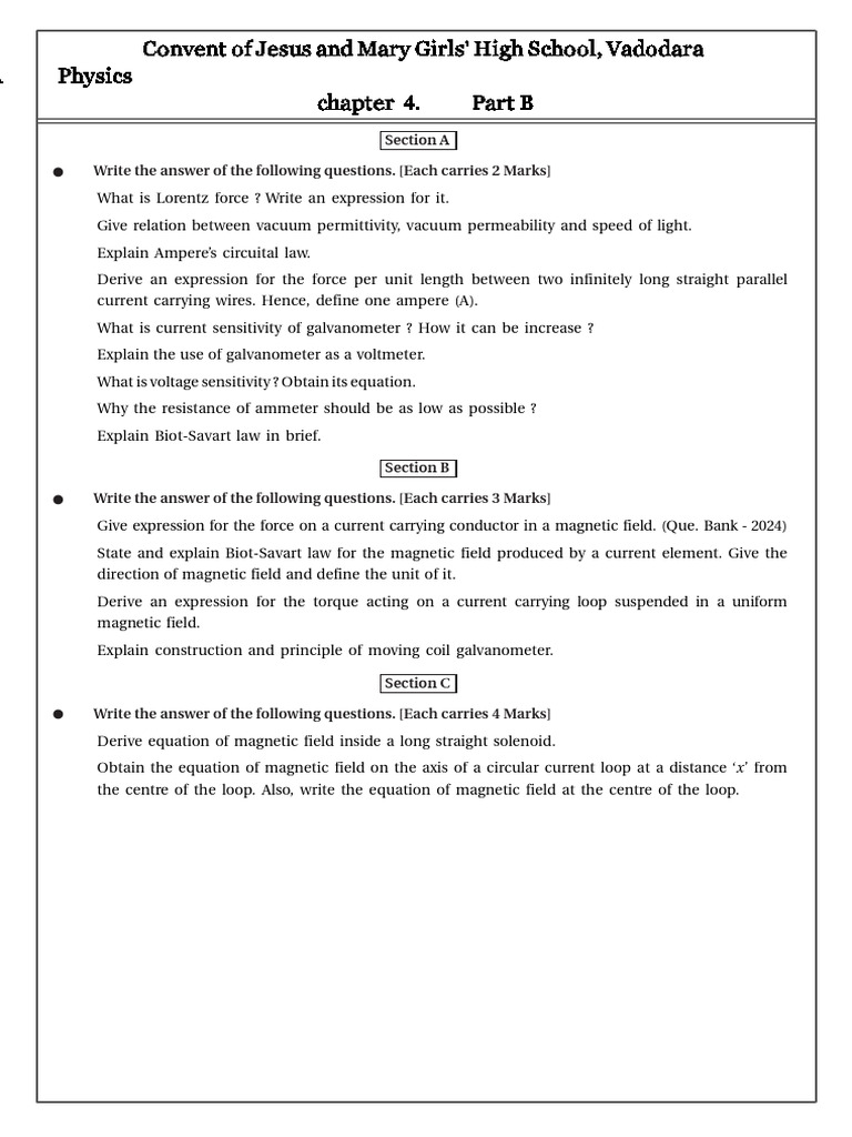 Physics Chapter 4 Questions & Answers | PDF | Magnetic Field | Electricity