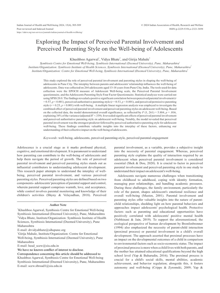 Exploring The Impact of Perceived Parental Involvement and Perceived ...
