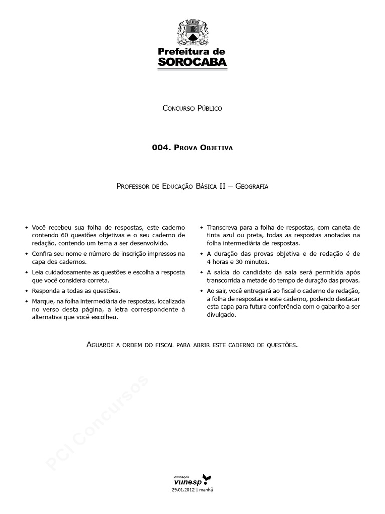 Prova Objetiva: Professor Geografia PEB II | PDF | Aprendizado | Pedagogia