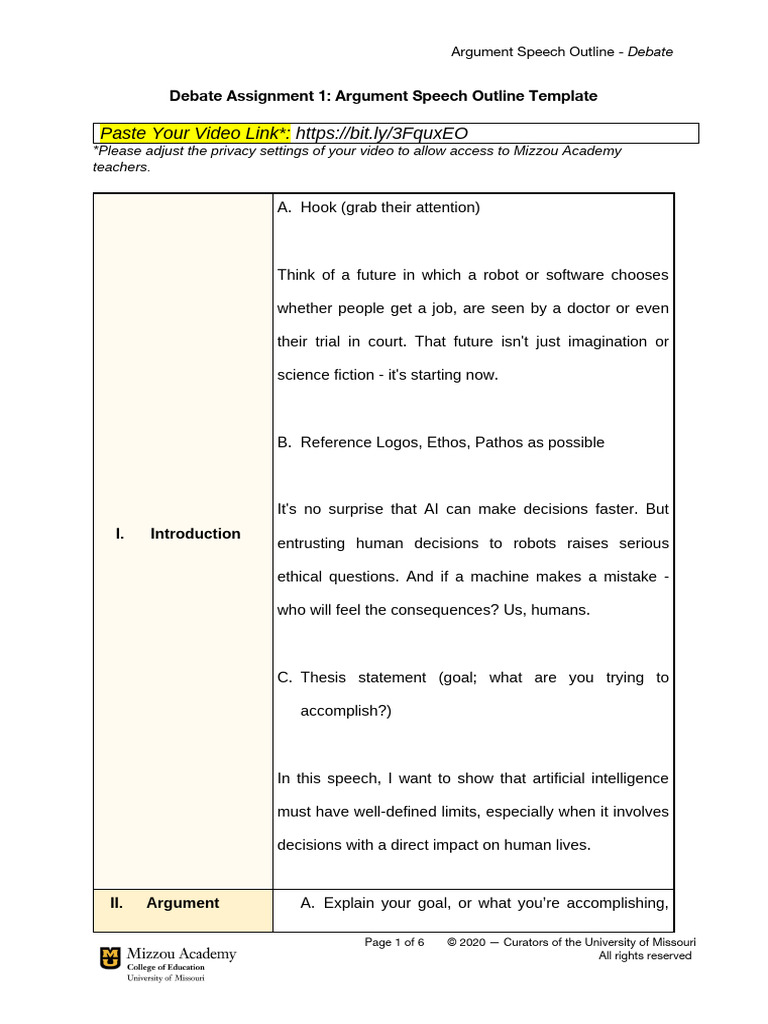 Suarez Mateus Debate Lesson2 ArgumentSpeechOutline | PDF | Artificial ...