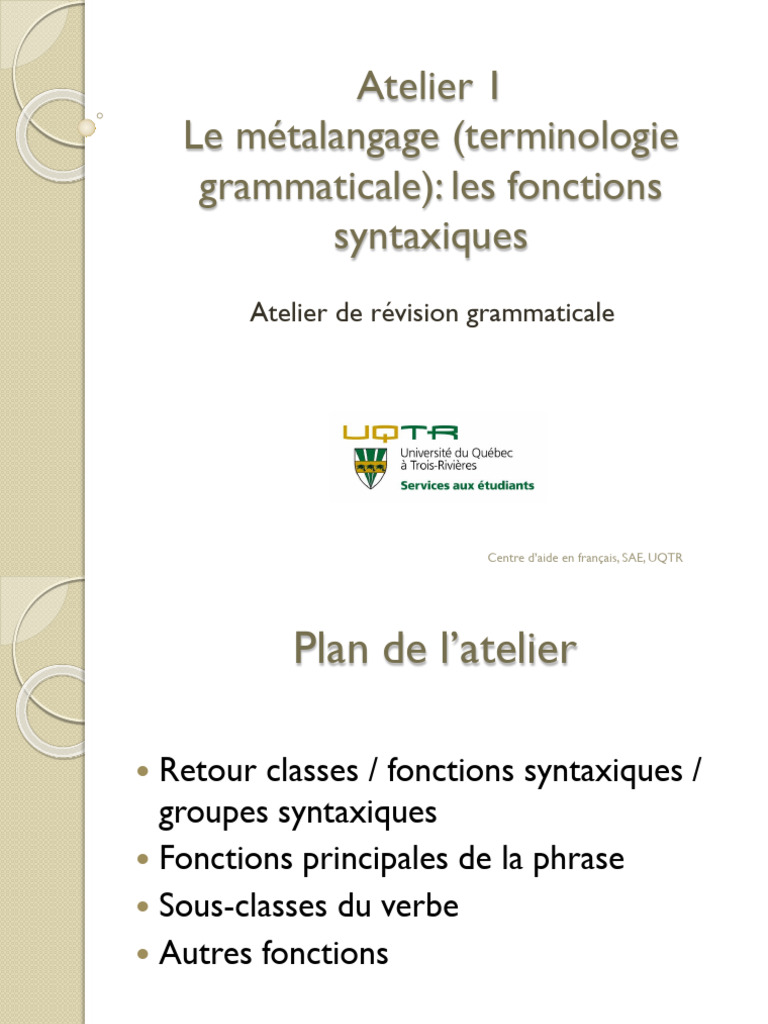 Révision des fonctions syntaxiques en français | PDF | Prédicat ...