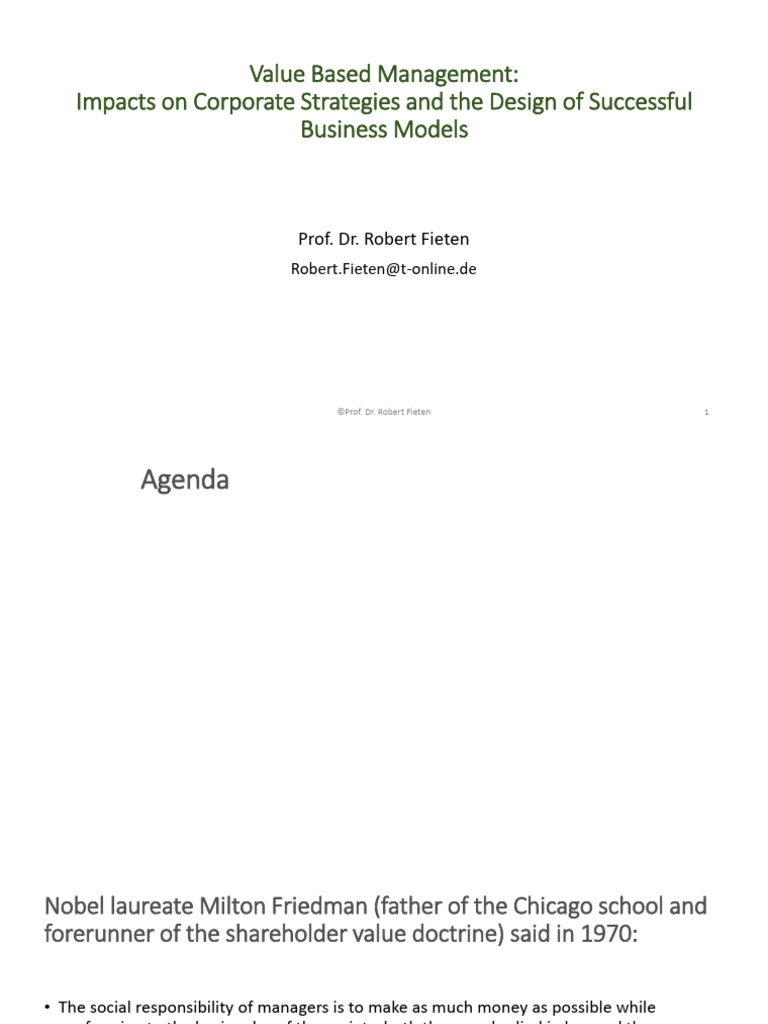 Value Based Management | PDF | Shareholder Value | Entrepreneurship