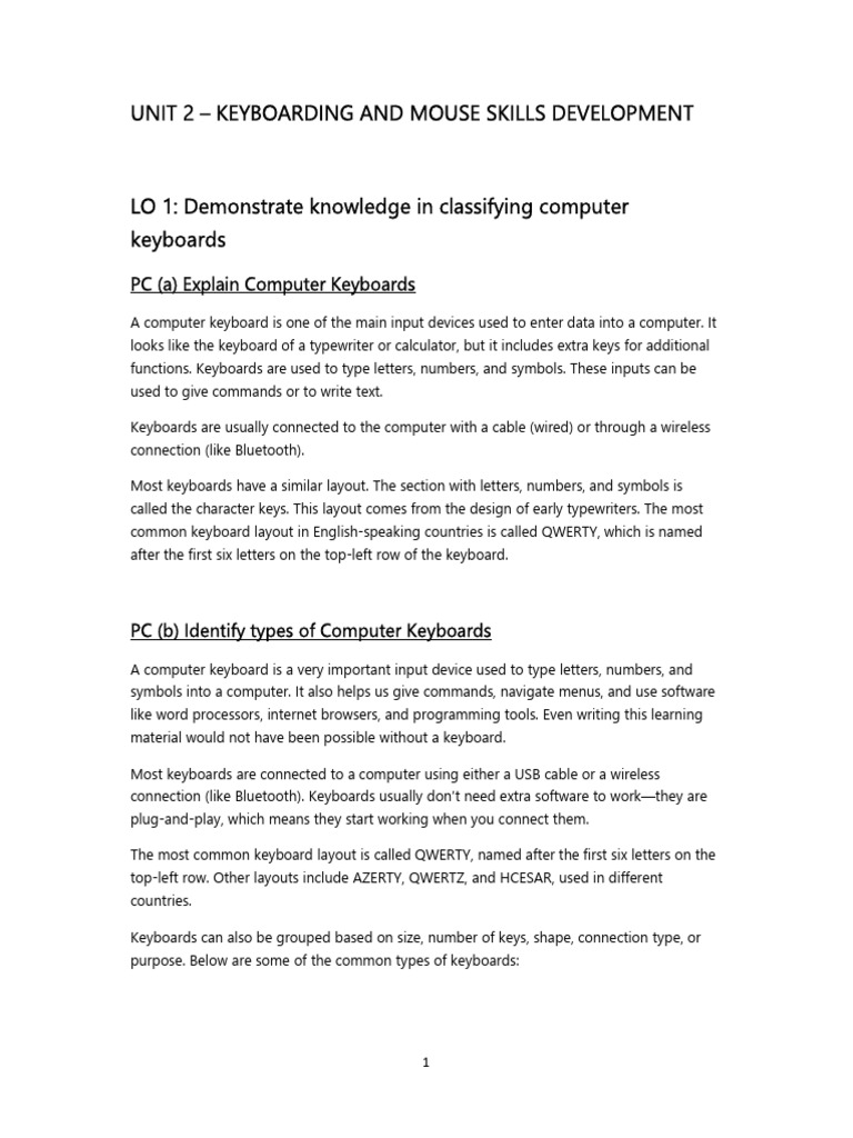Keyboard and Mouse Skills Overview | PDF | Computer Keyboard | Cursor ...