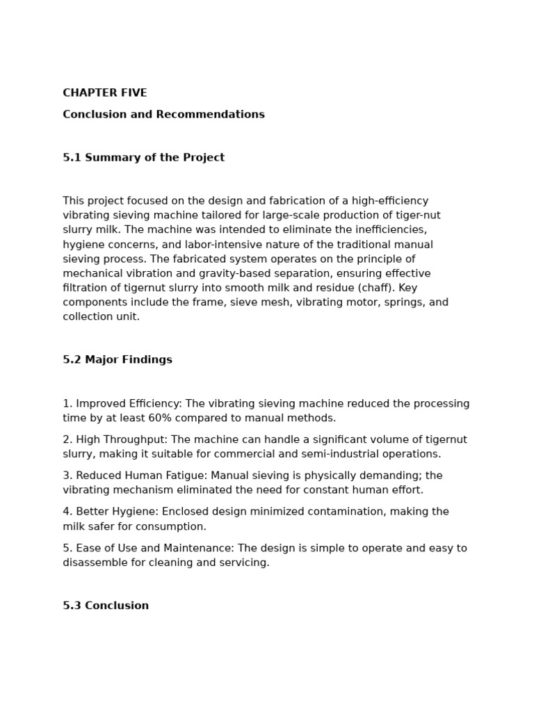 Chapter Five Conclusion and Recommendations | PDF | Machines
