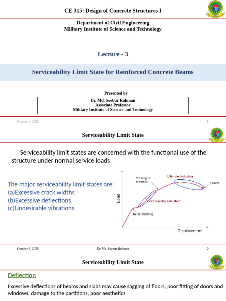 Lec-3 (Serviceablility Limit State For Reinforced Concrete Beams) | PDF ...