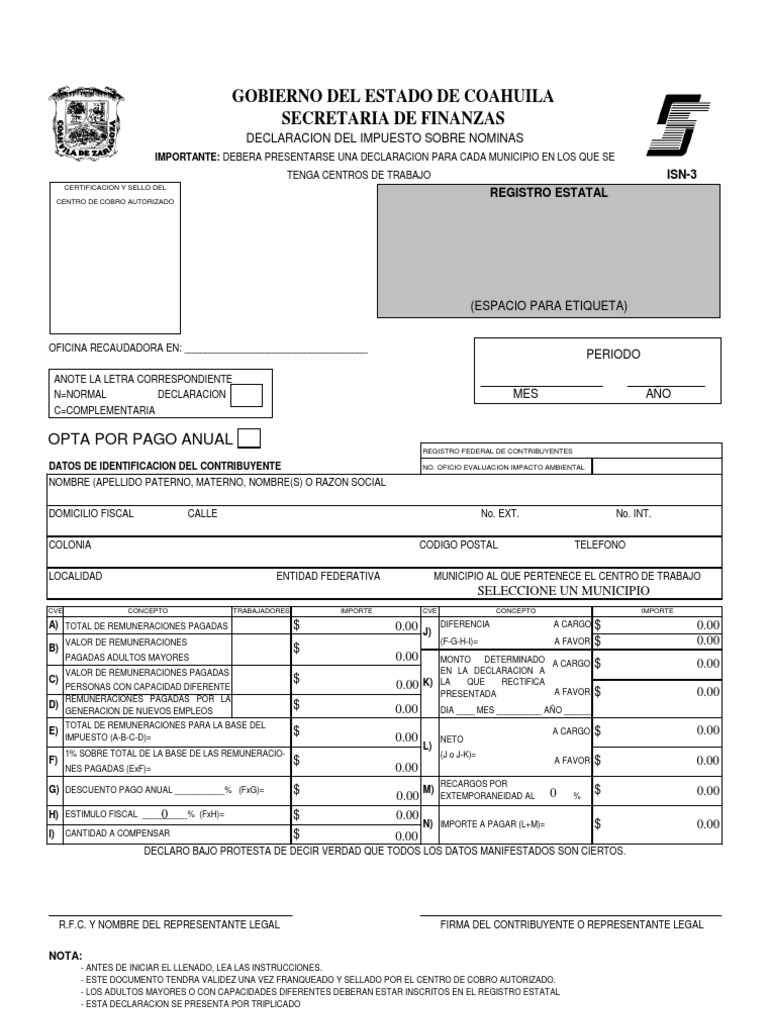 ISN COAHUILA Contribuyente Impuestos