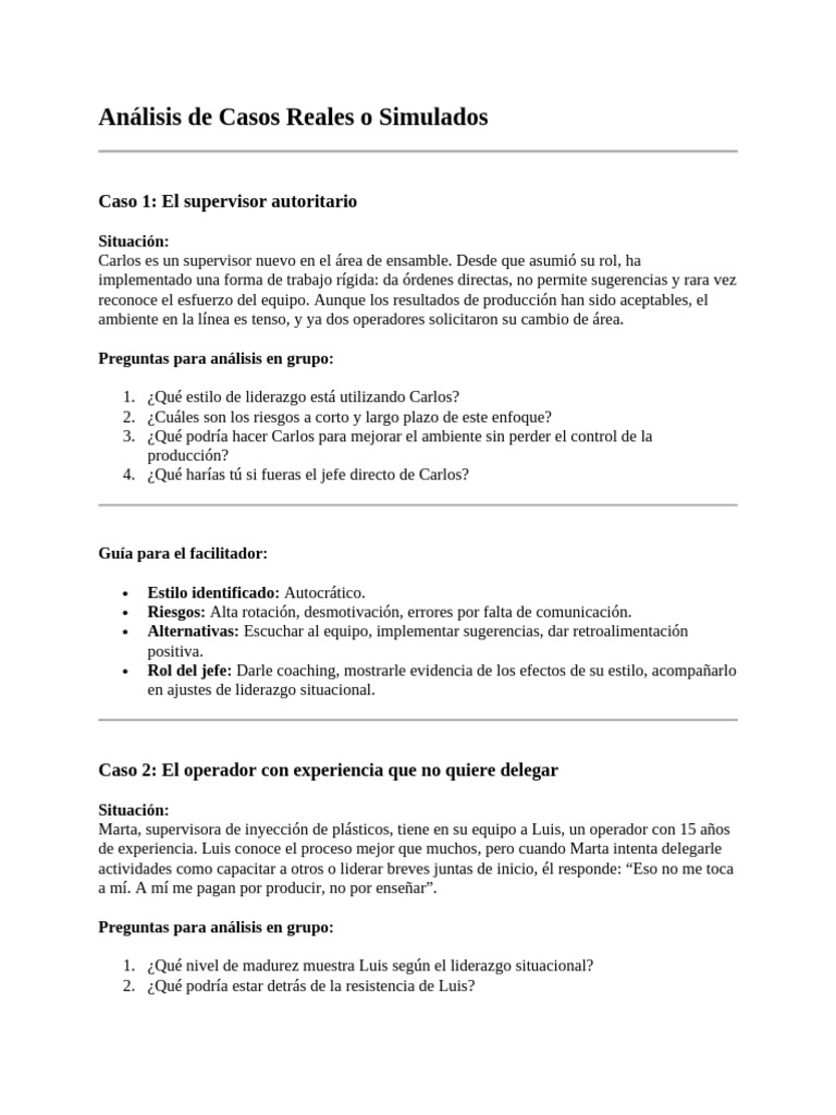 Análisis de Casos de Liderazgo Laboral | PDF | Liderazgo