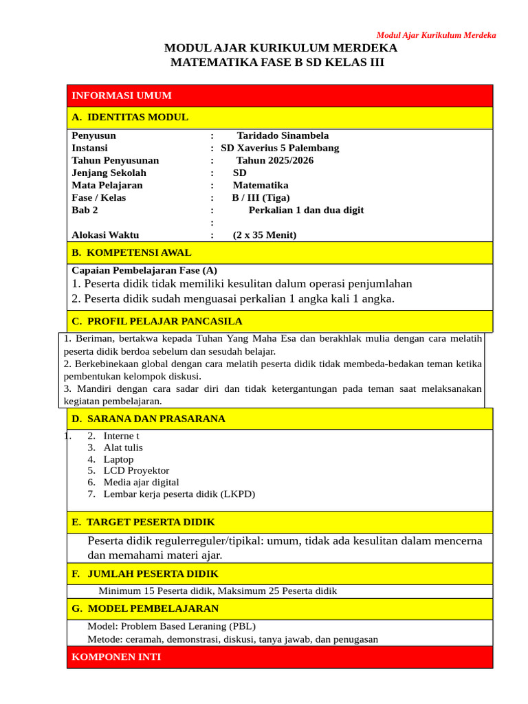 Modul Ajar Matematika Kelas III SD | PDF