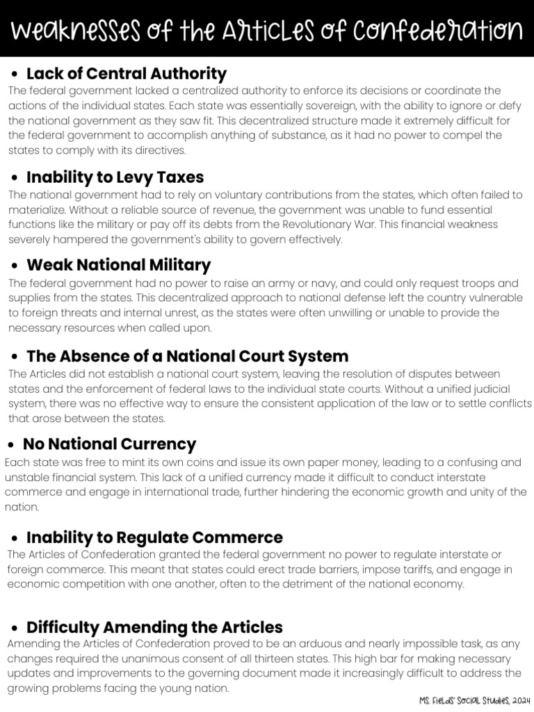 Weaknesses of the Articles of Confederation | PDF | United States ...