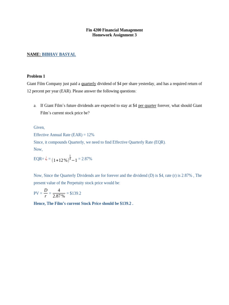Financial Management Homework Solutions | PDF | Present Value ...