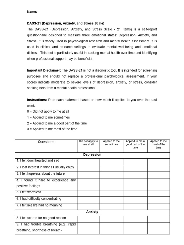 Dass 21 | PDF | Anxiety | Major Depressive Disorder