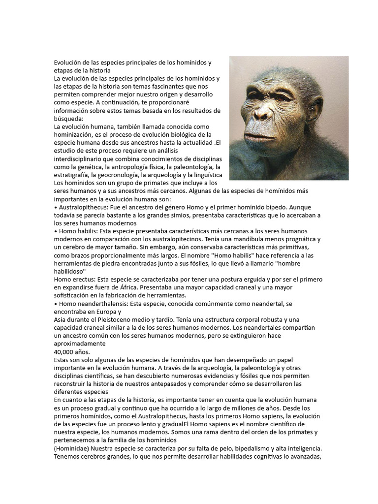 Evolución de los homínidos y etapas clave | PDF | Homo | Evolución humana